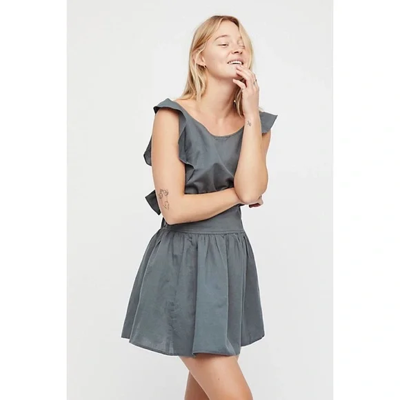 Free People Collette Sage Green Cotton Linen Dress